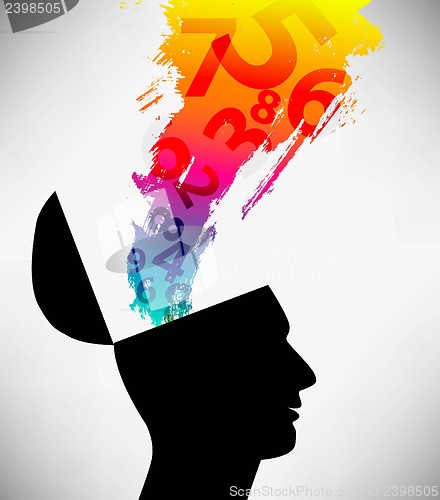 Image of Conceptual Illustration of a open minded man. Human-computer. Th