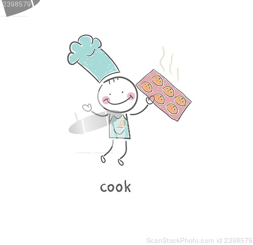 Image of Cook holds a cookie. Illustration.