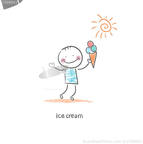Image of Man eating ice cream. Illustration.