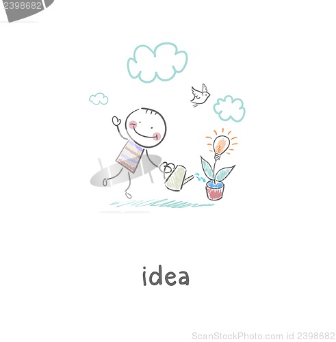 Image of Man grows idea. Illustration.