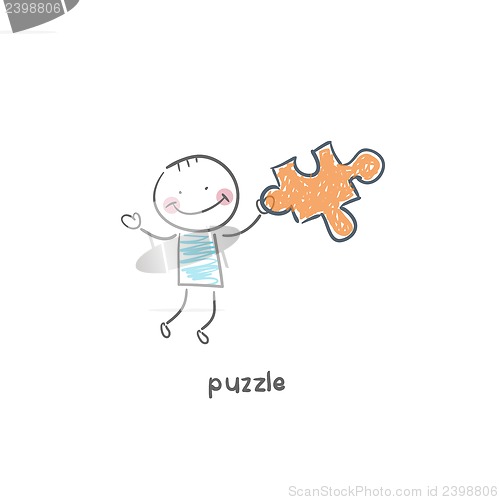 Image of Man and  puzzle. Illustration.