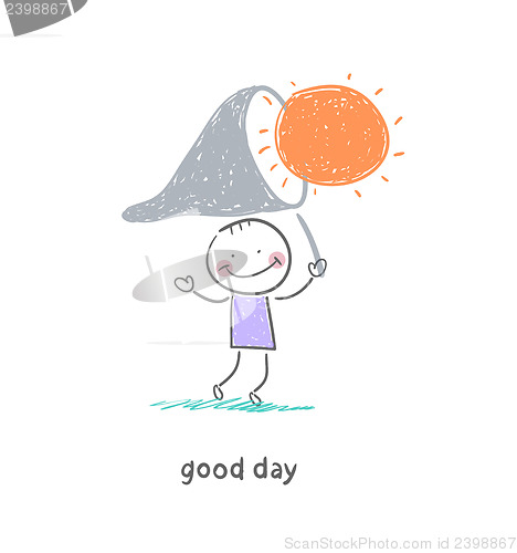 Image of Man catches the sun. Illustration.