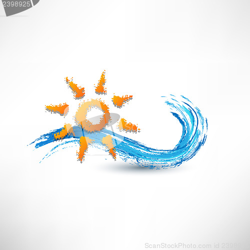 Image of sea waves and rising sun vector illustration