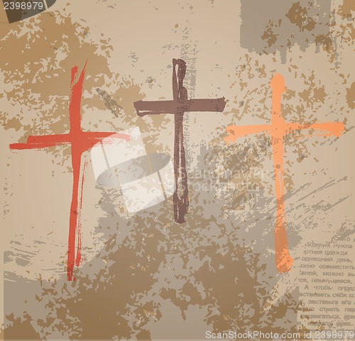 Image of Three Crosses on the grunge background. The biblical concept of