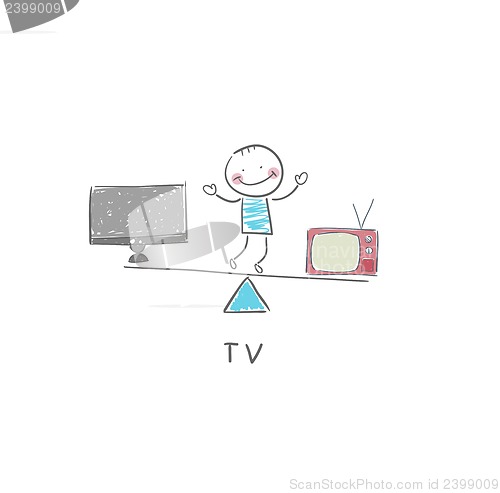 Image of TV and man