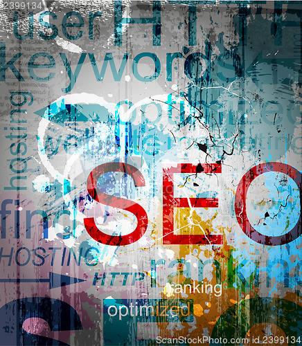 Image of SEO.   Word Grunge collage on background