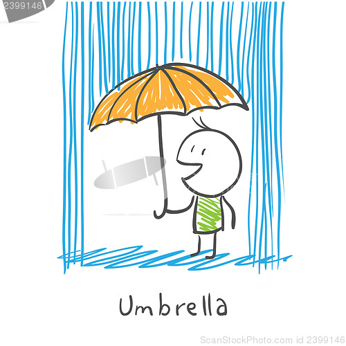 Image of Man with umbrella under rain