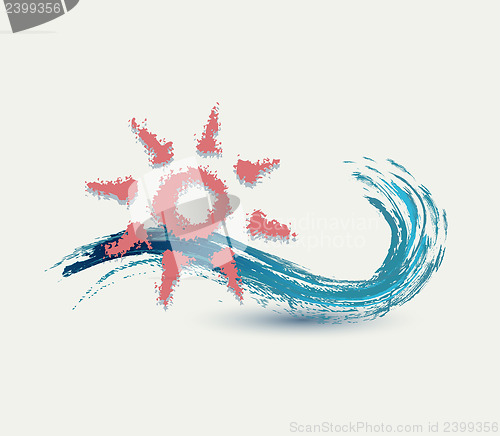 Image of sea waves and rising sun vector illustration