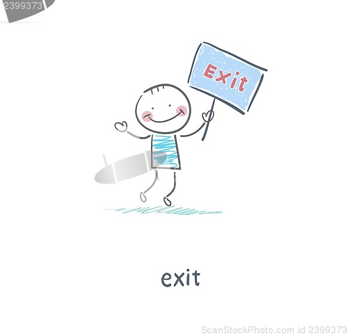 Image of A man holds a sign. Illustration.
