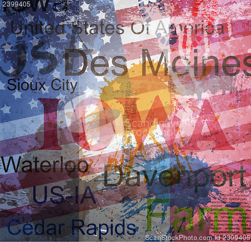Image of Iowa State. Word Grunge collage on background.