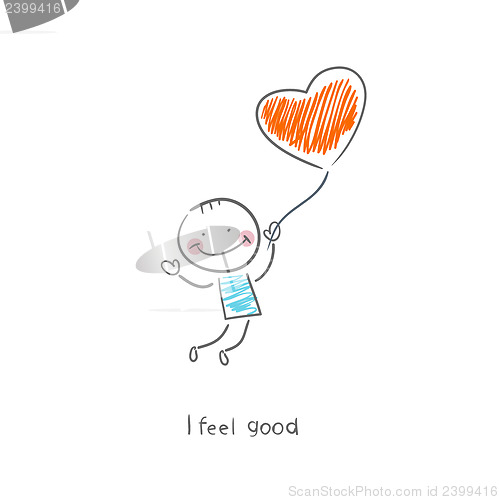 Image of Man holding a balloon in the form of heart. Illustration.