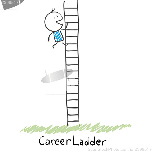 Image of Man climbing the career ladder. Illustration.