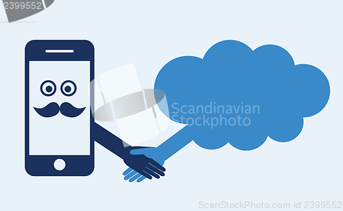 Image of Cloud computing concept. Mobile phone makes contact with a cloud