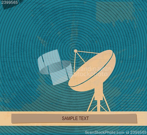 Image of Radar translation. Satellite dishes antena. Retro poster