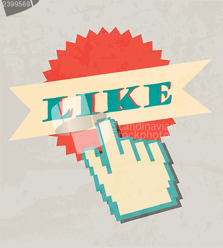 Image of Like labels whit vintage design and hand cursor. Retro poster