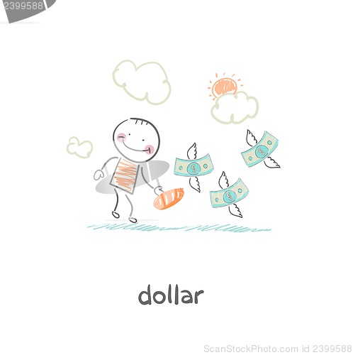 Image of Man and money. Illustration.