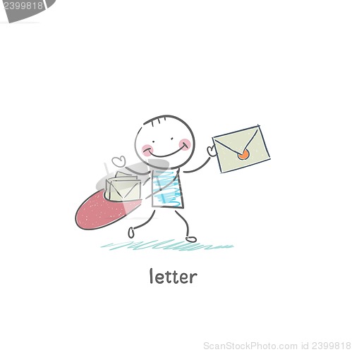 Image of A man and a letter. Illustration.