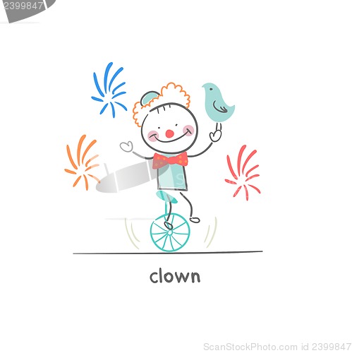 Image of Clown riding a unicycle. Illustration.