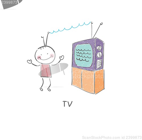 Image of TV and man