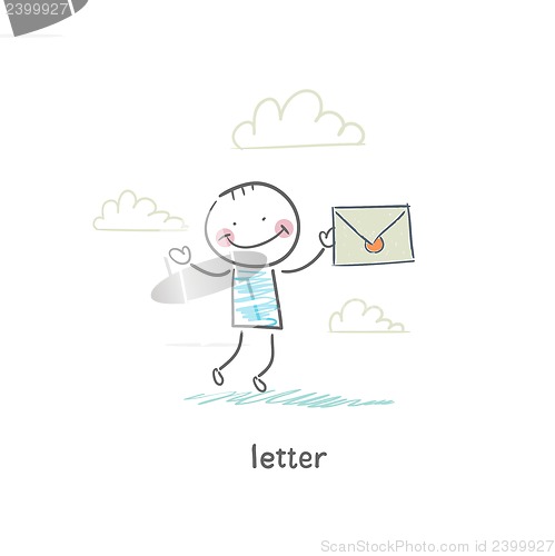 Image of A man and a letter. Illustration.