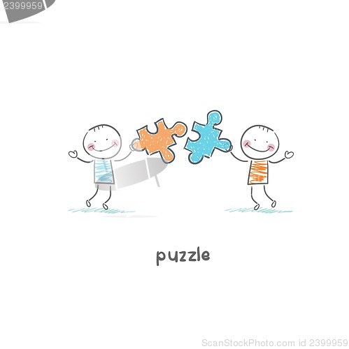 Image of Man and  puzzle. Illustration.