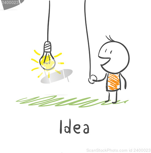 Image of A person includes a light bulb. The concept of the idea. Illustr