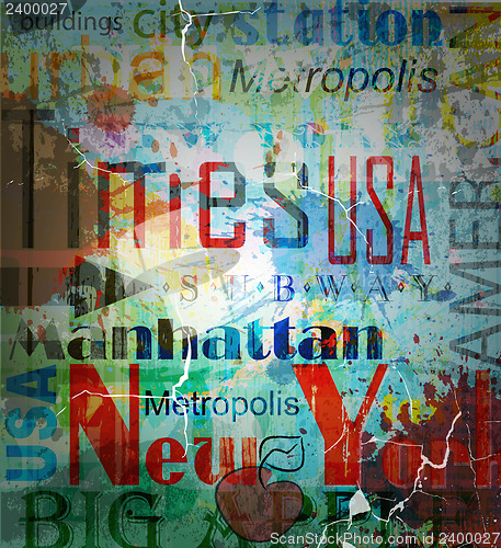 Image of New York. Word Grunge collage on background.