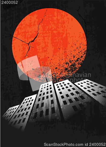 Image of Apocalyptic retro poster. Sunset. Grunge background.