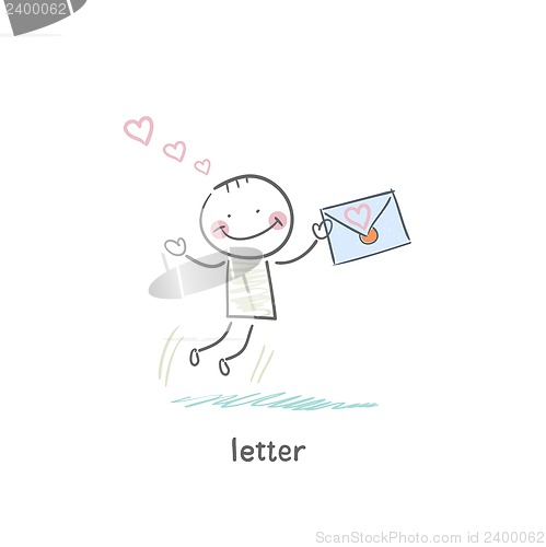 Image of A man and a letter. Illustration.