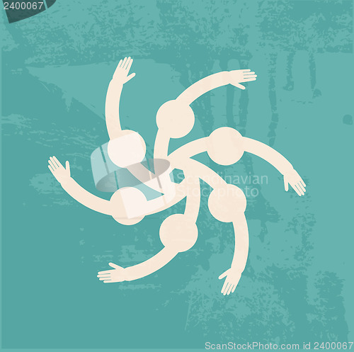 Image of people hands connecting. retro poster