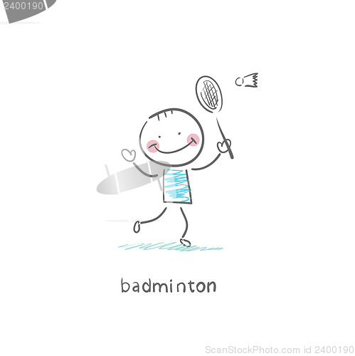 Image of Man playing badminton. Illustration.