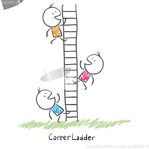 Image of Business people climbing up the corporate ladder. Conceptual  il