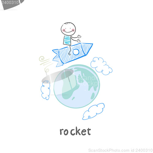 Image of A man on a rocket