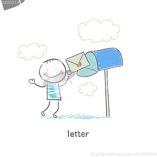 Image of A man and a letter. Illustration.