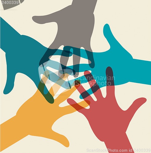 Image of Team symbol. Multicolored hands