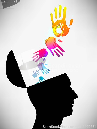 Image of Conceptual Illustration of a open minded man. The mental state.