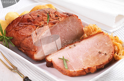 Image of Pork loin on white plate