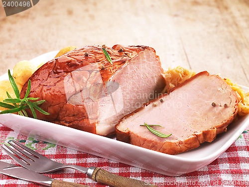 Image of Pork loin on white plate