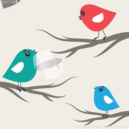 Image of Cute greetings card with birds on a swing