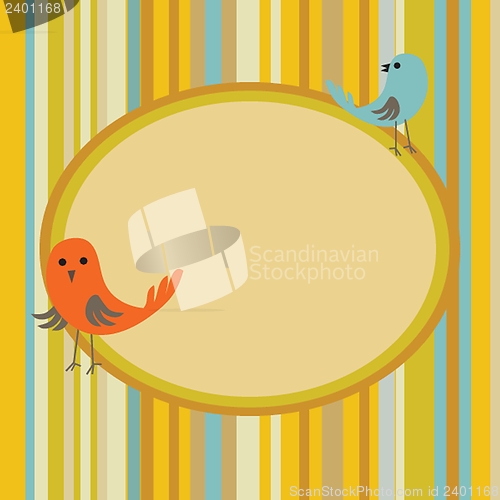 Image of Cute greetings card with birds on a swing