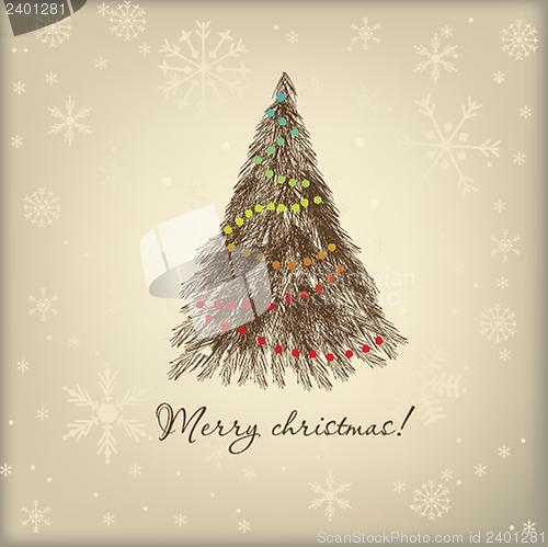 Image of Christmas background with Christmas tree, vector illustration.