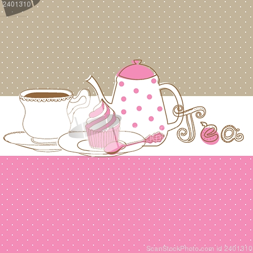 Image of Cute vector background with small cupcake