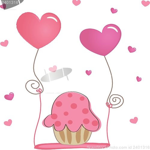 Image of Birthday cupcake. Vector card.