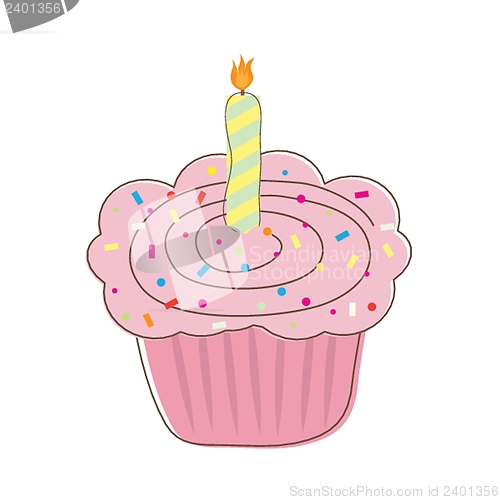 Image of Birthday cupcake. Vector card.