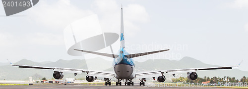 Image of ST MARTIN, ANTILLES - JULY 19, 2013: Boeing 747 aircraft on ther