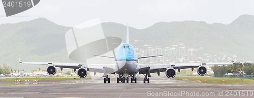 Image of ST MARTIN, ANTILLES - JULY 19, 2013: Boeing 747 aircraft on ther