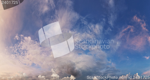 Image of Blue sky background. Panorama with beautiful clouds