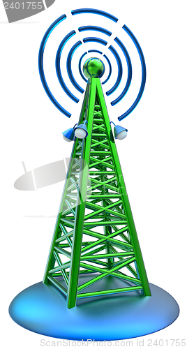 Image of digital transmitter sends signals from high tower