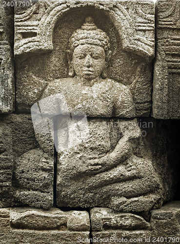 Image of Medieval carving - Buddha. Borobudur temple.