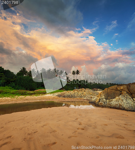 Image of Beautiful evening sky over a tropical beach. Sri Lanka